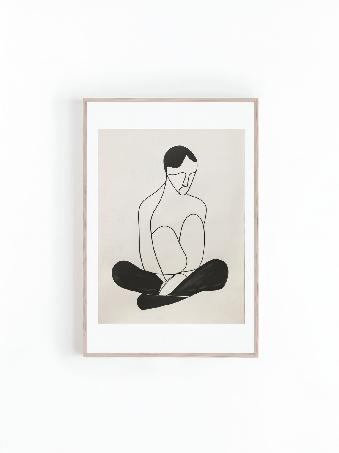 Seated Woman Stencil Line Drawing, Minimalist Art Print