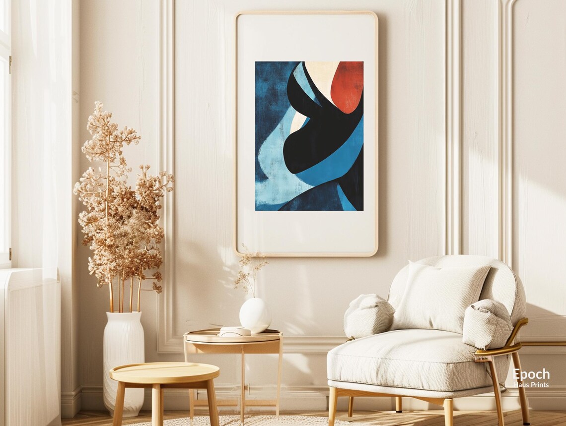 Abstract Blue Acrylic Oil Painting, Mid Century - Image 3