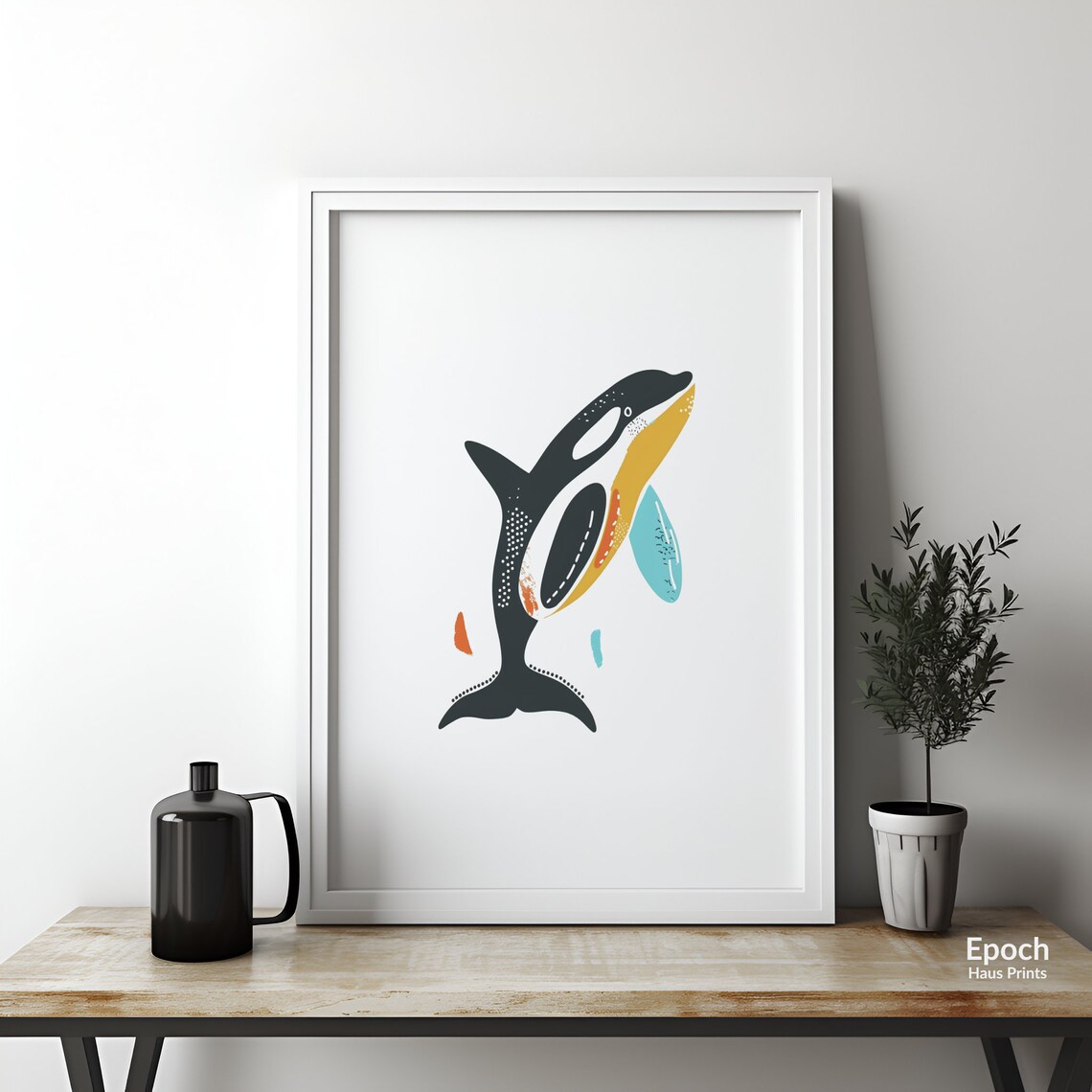 Stylized Jumping Orca In Bold Abstract Colors Kids Art Poster - Image 3