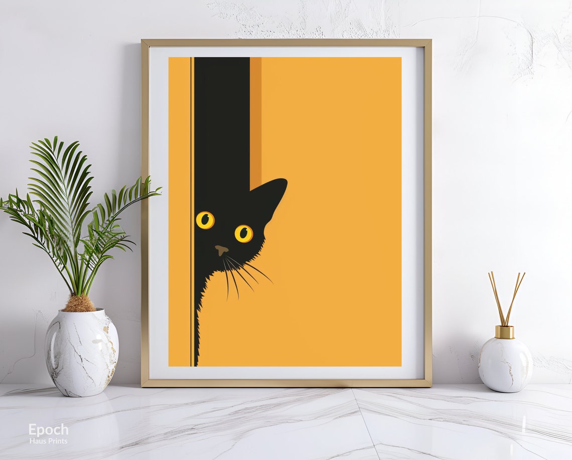 Cat Peeking From Doorway, Minimalist Art Print - Image 3