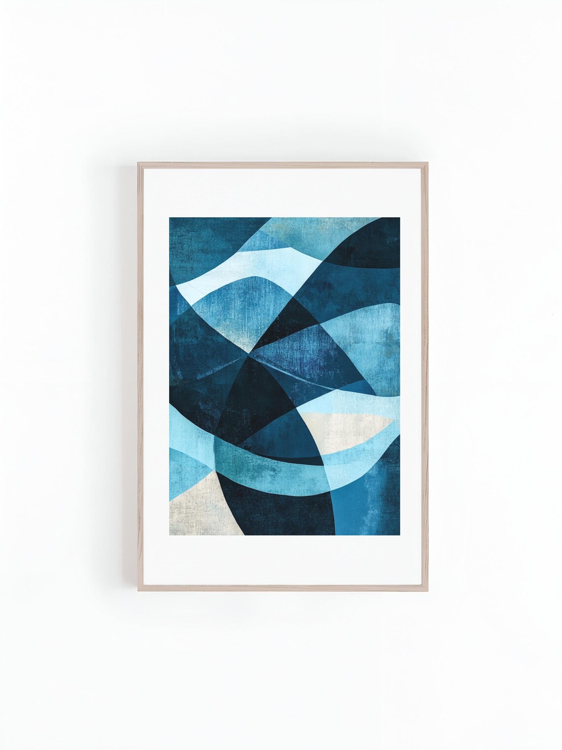 Abstract Blue Acrylic Oil Painting, Mid-Century Art