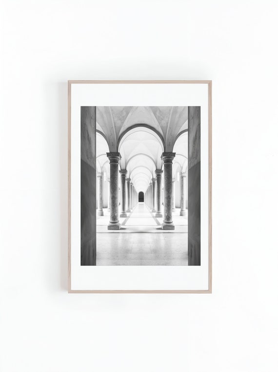 Black And White Photograph, Geometric Hallway