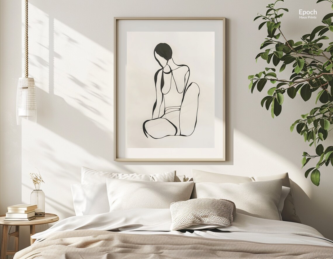 Seated Woman In Side Profile Minimalist Line Drawing Art Print - Image 3