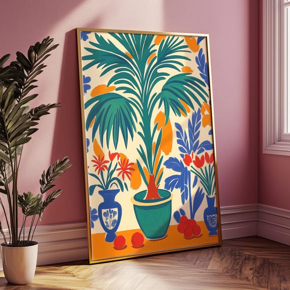 Matisse Inspired Botanical Wall Art Print Colorful Cutout Style Tropical Flowers And Plants For Bold Modern Or Eclectic Home Decor