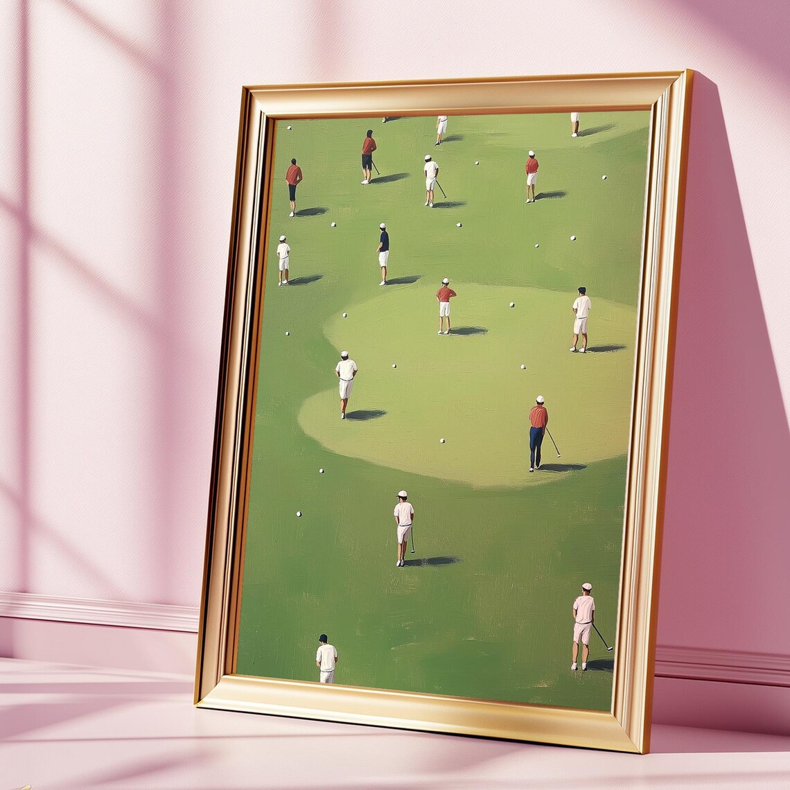 Aerial Golfers on Green Fairway Minimalist Sporty Bird Eye View Golf Poster