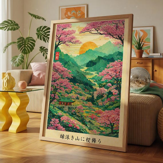 Japanese Cherry Blossom Sakura Landscape Art Print