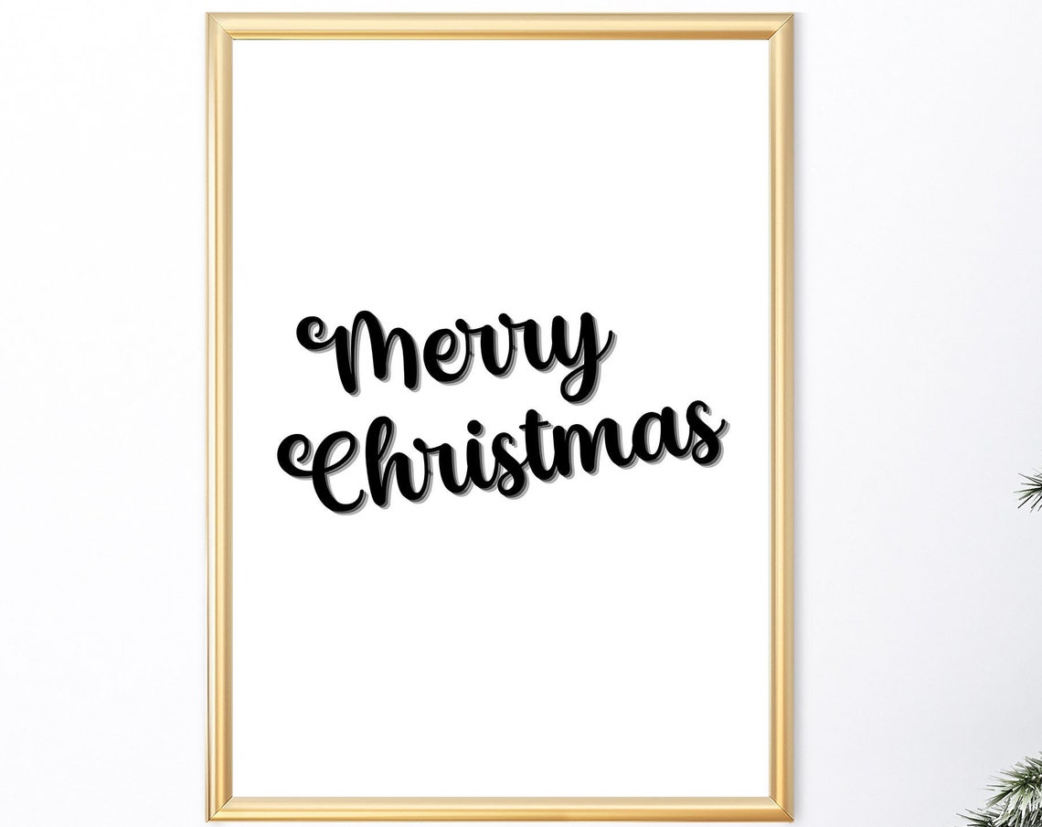 Merry Christmas Script Minimalist Black White Holiday Poster