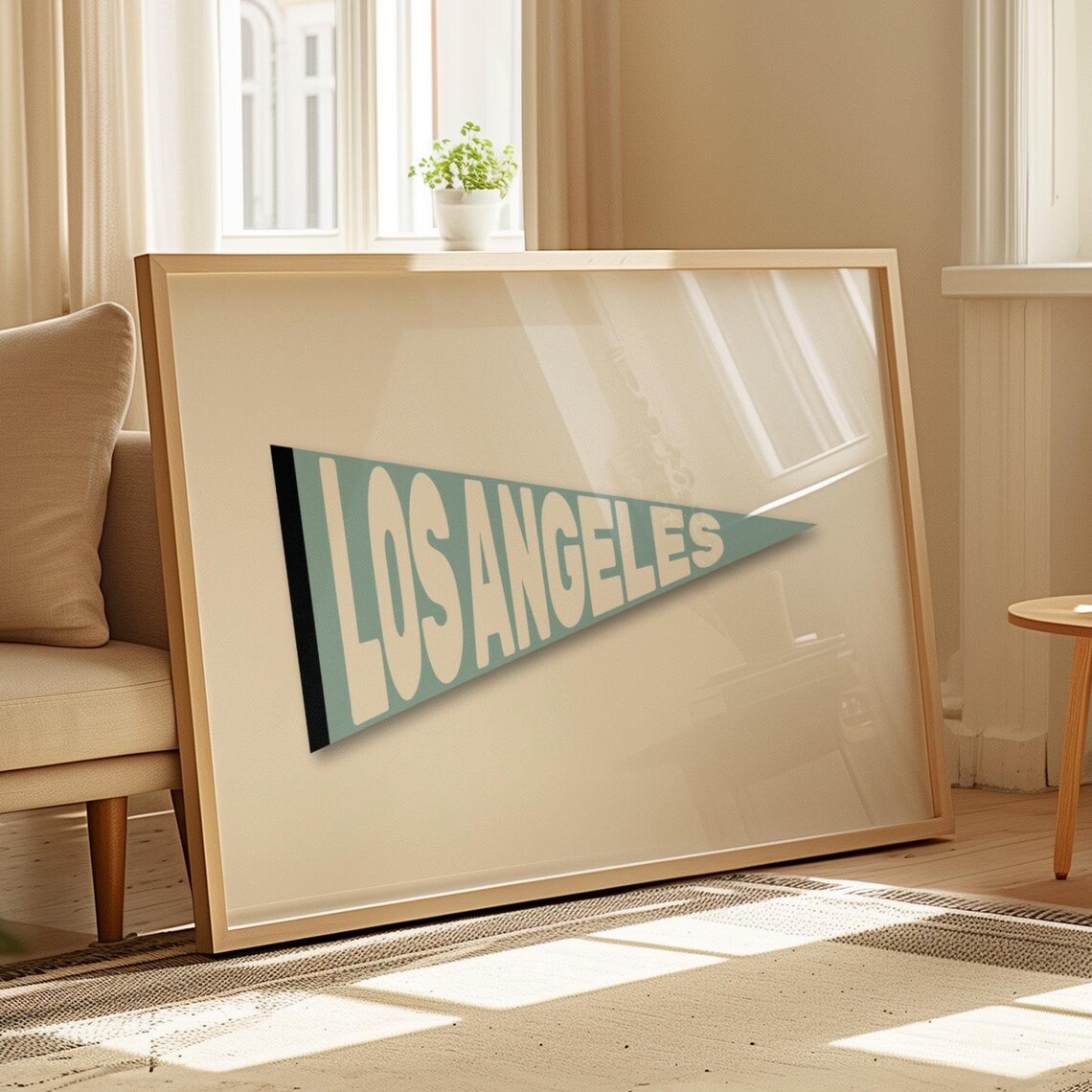 Vintage Los Angeles Teal Pennant Flag Retro Sports Poster Art