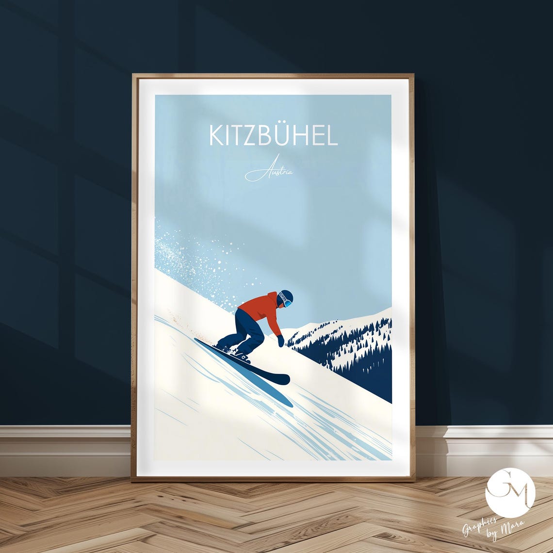 Kitzbühel Austria Text Snowboarder Carving Slope Winter Poster