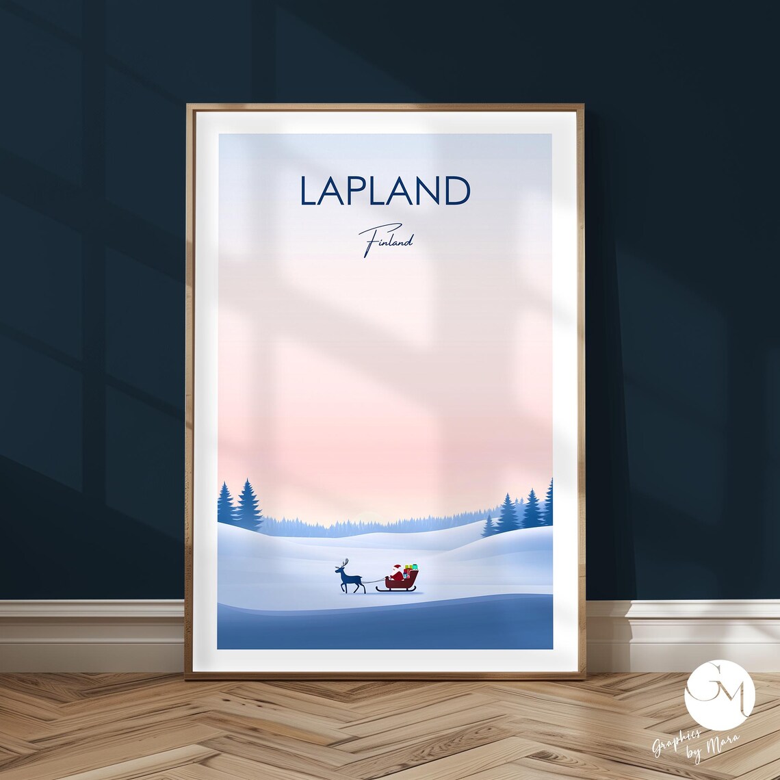Lapland Winter Poster, Minimalist Christmas Art