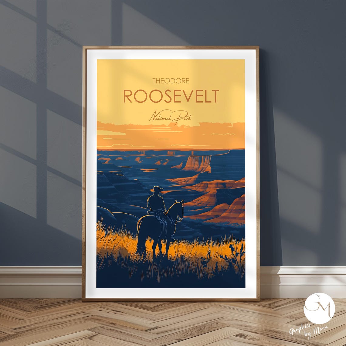 Theodore Roosevelt National Park Cowboy Horseback Sunset Poster