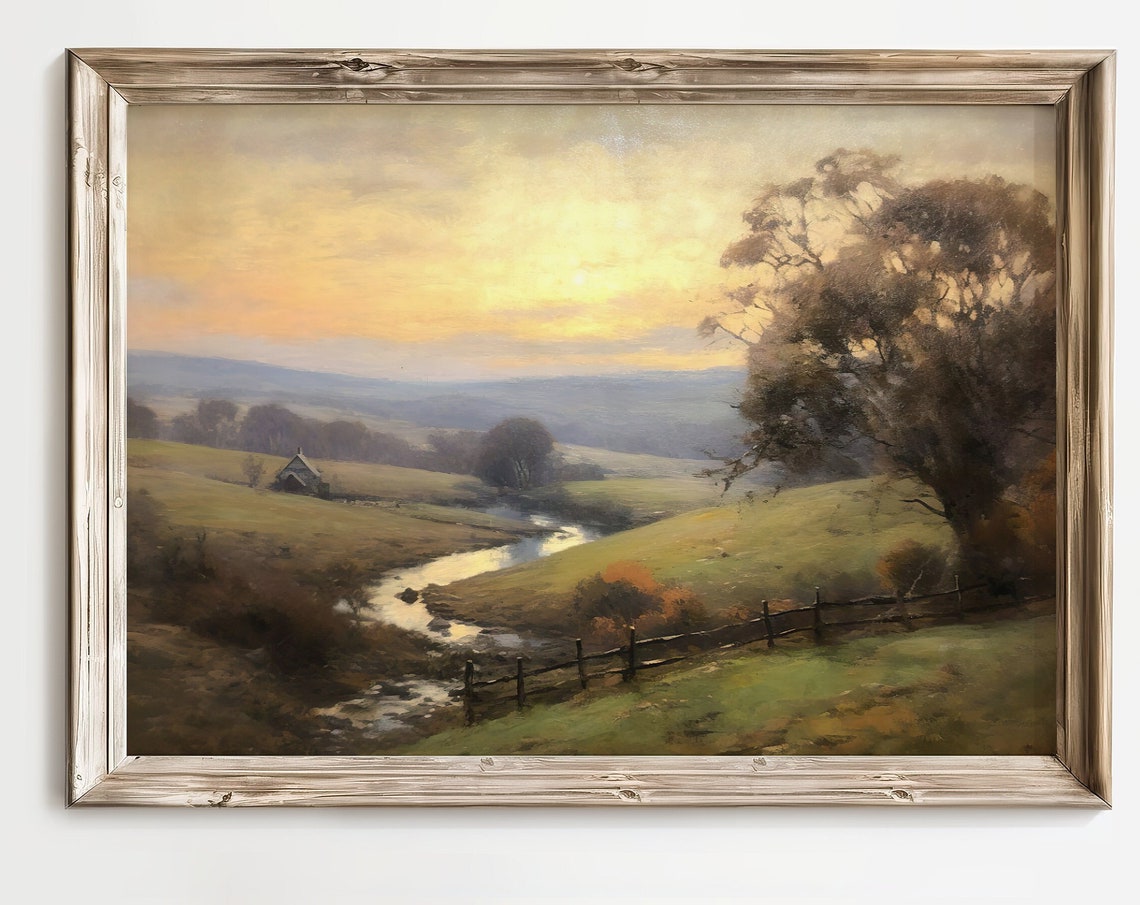 Vintage Landscape Painting Landscape Art Landscape Vintage Country Painting Rustic Landscape Country Painting Landscape Art Print
