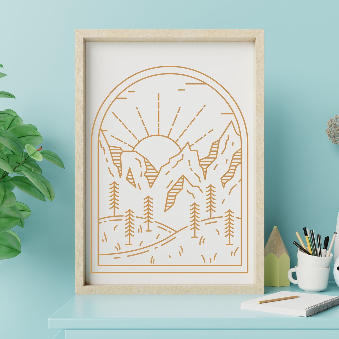 Monoline Mountain Print Monoline Mountain Home Decor Wall Art Line Art Print Sunrise Line Art - Image 4