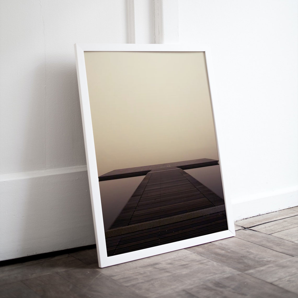 Minimalist Pier Poster Symmetrical Dock Over Still Misty Water - Image 4