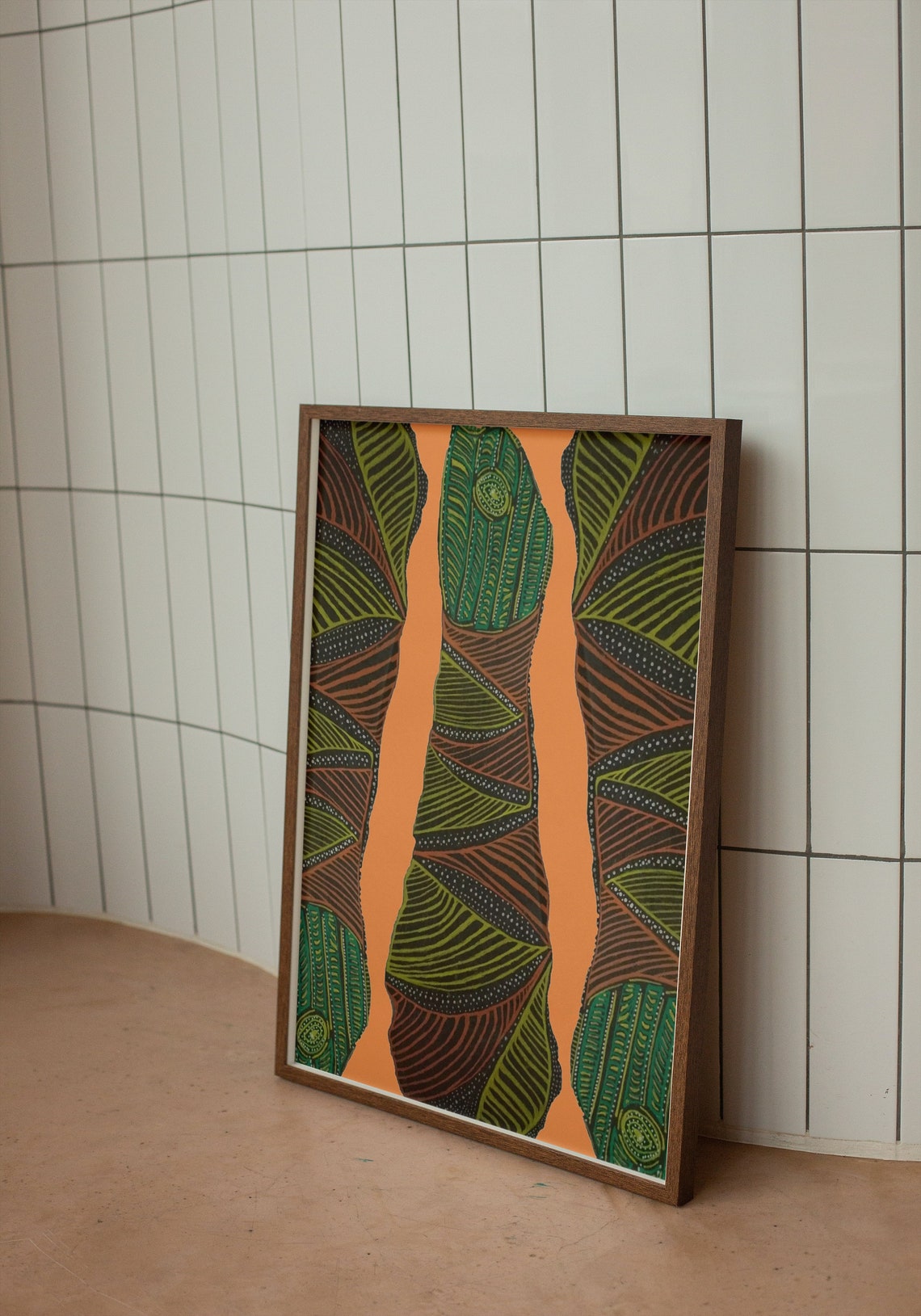 Tribal Abstract Poster Burnt Orange Green And Brown Pattern Lines - Image 2