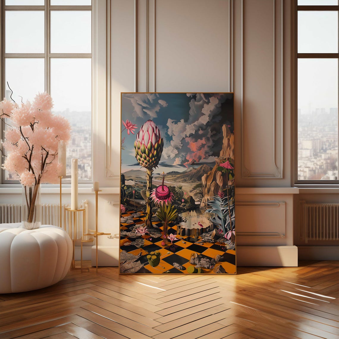 Giant Protea Dreamland Surreal Erupting Volcano Landscape Art Poster - Image 4