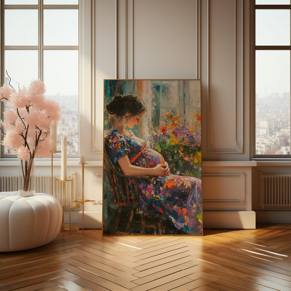 Embracing Motherhood Colorful Impressionist Poster Of A Pregnant Woman In Nature Perfect For Family And Nursery Decor - Image 4