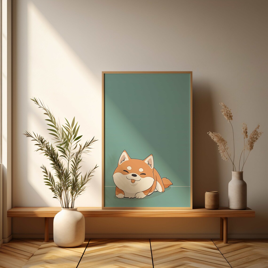 Chubby Smiling Shiba Inu Kawaii Cartoon Dog Super Cute Art Poster - Image 3