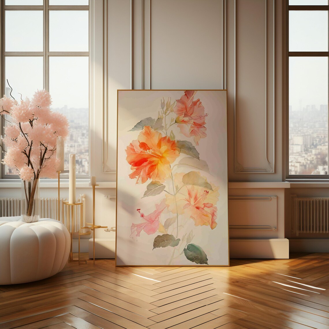 Hibiscus Blossoms Soft Watercolor Botanical Floral Art Poster - Image 4