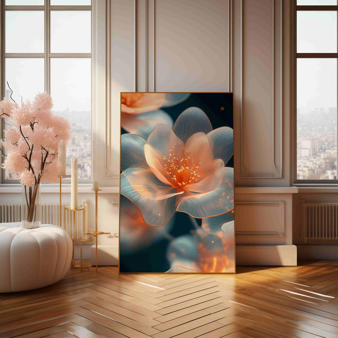 Translucent Glowing Flower Macro On Dark Teal Ethereal Art Print - Image 4