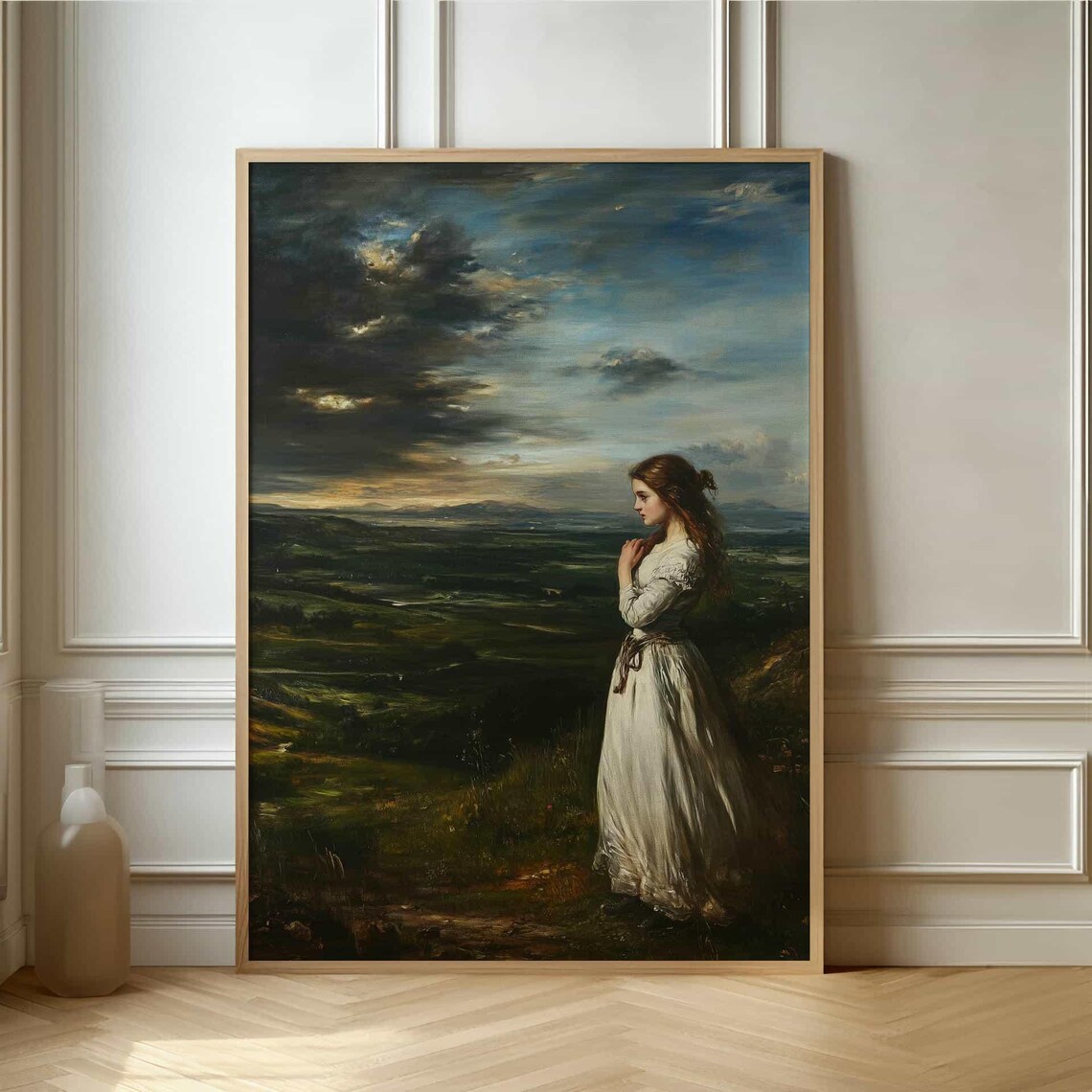 Woman in White Gown on Moorland Dusk Romantic Painting Poster