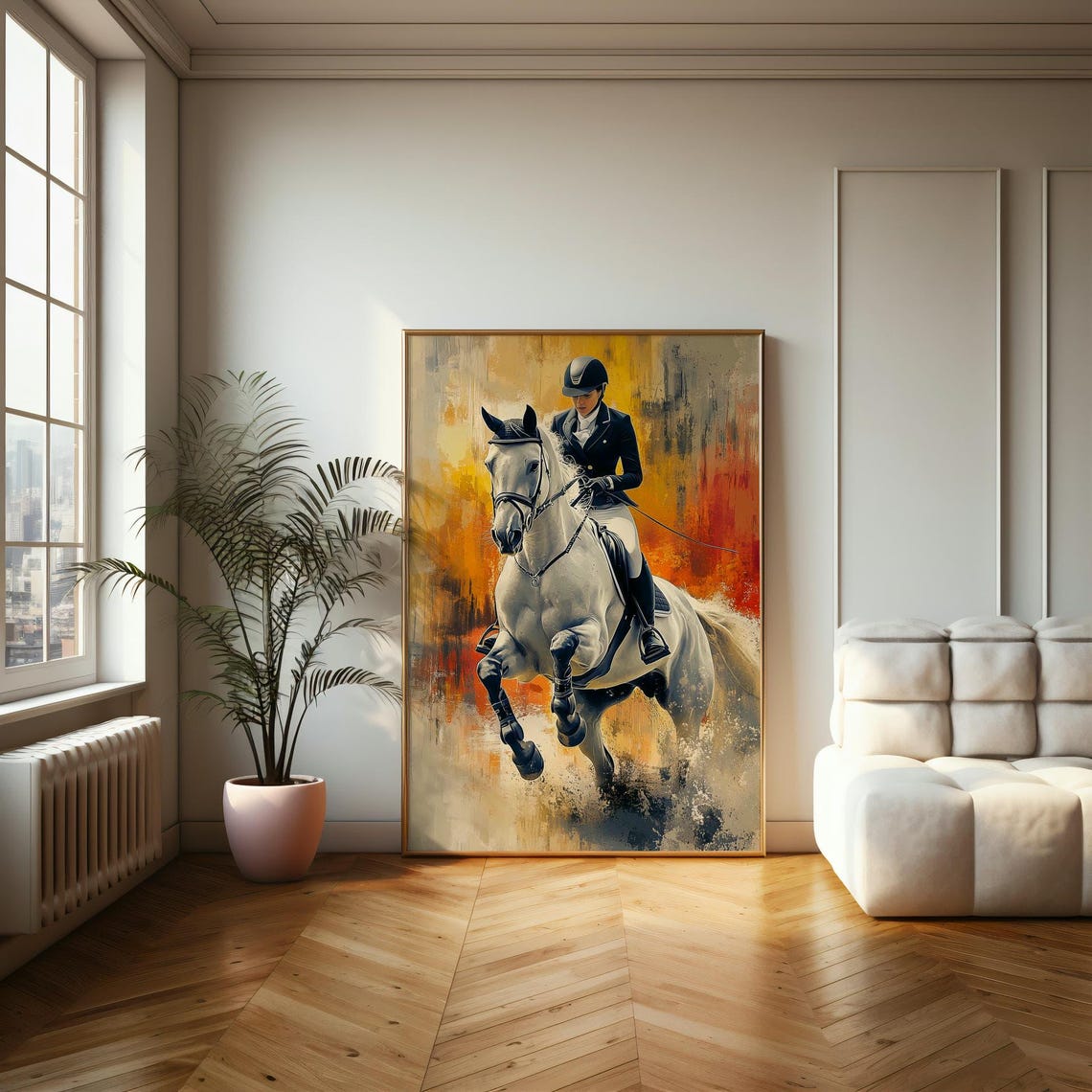 Show Jumping Rider on White Horse Painterly Equestrian Sport Poster - Image 2