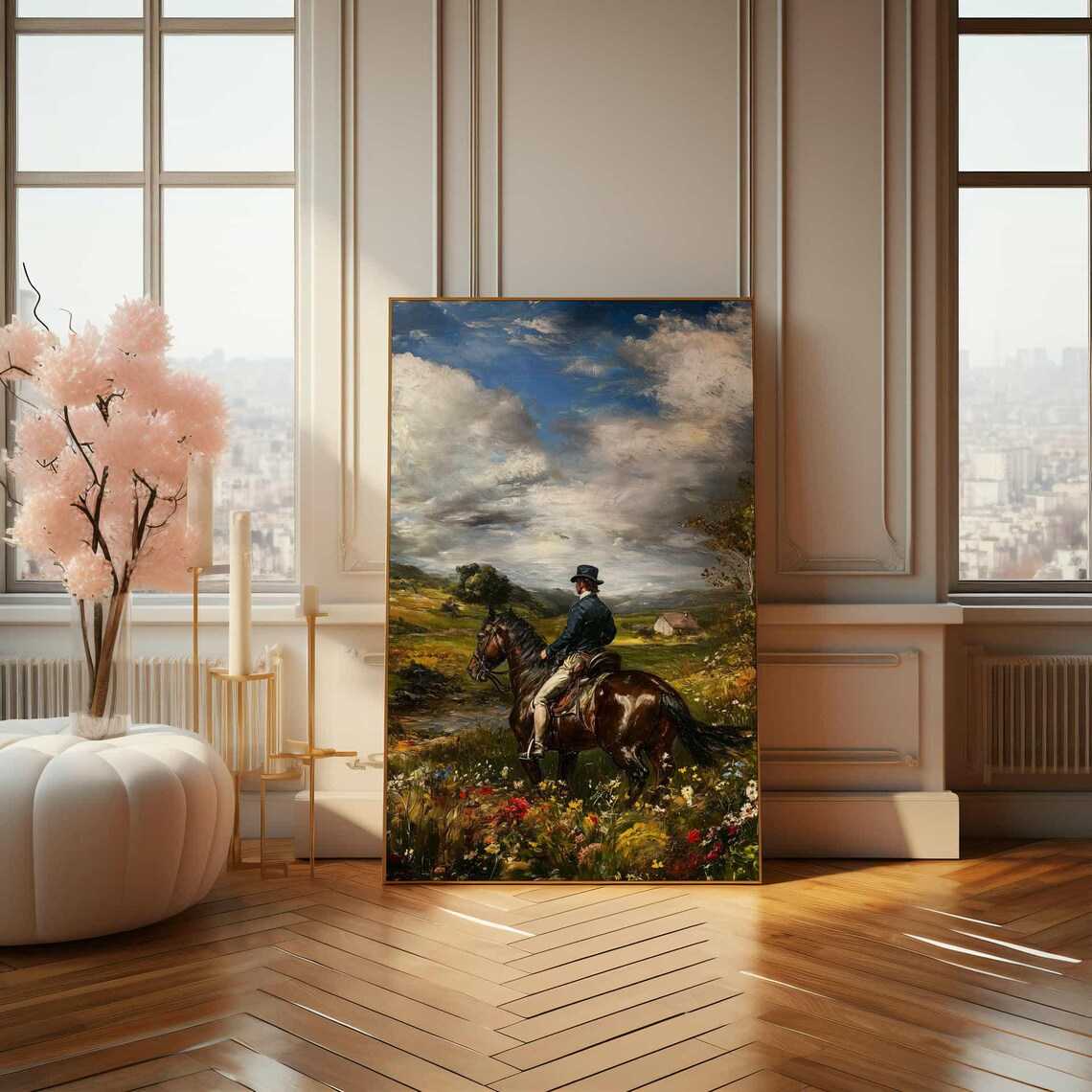 Gentleman Rider on Horseback in a Wildflower Meadow Art Poster - Image 4