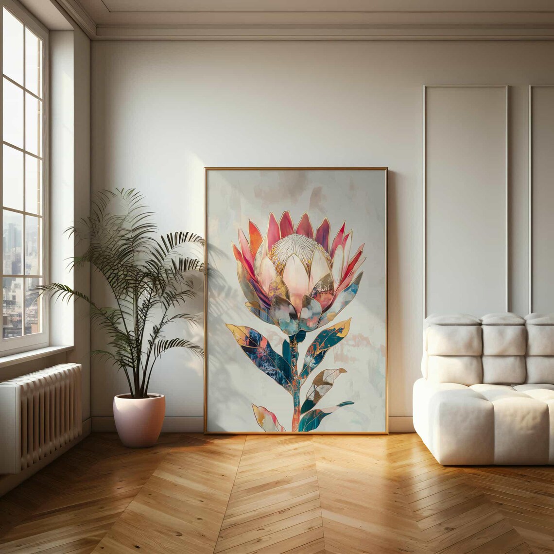 Gold Inlay Protea Flower Art Print, Abstract Botanical - Image 2