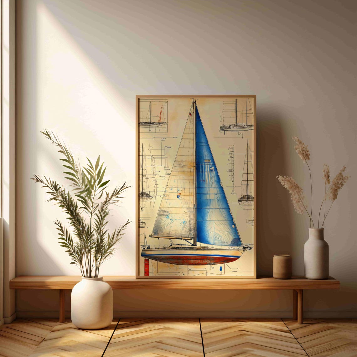Vintage Sailboat Diagram Poster Nautical Blueprint Art For Home Decor - Image 3
