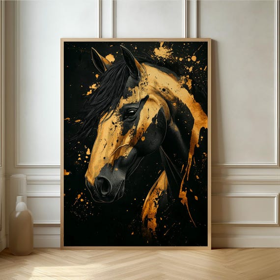 Majestic Golden Horse Portrait Bold Modern Art Print For Stunning Home Decor Perfect For Animal Lovers