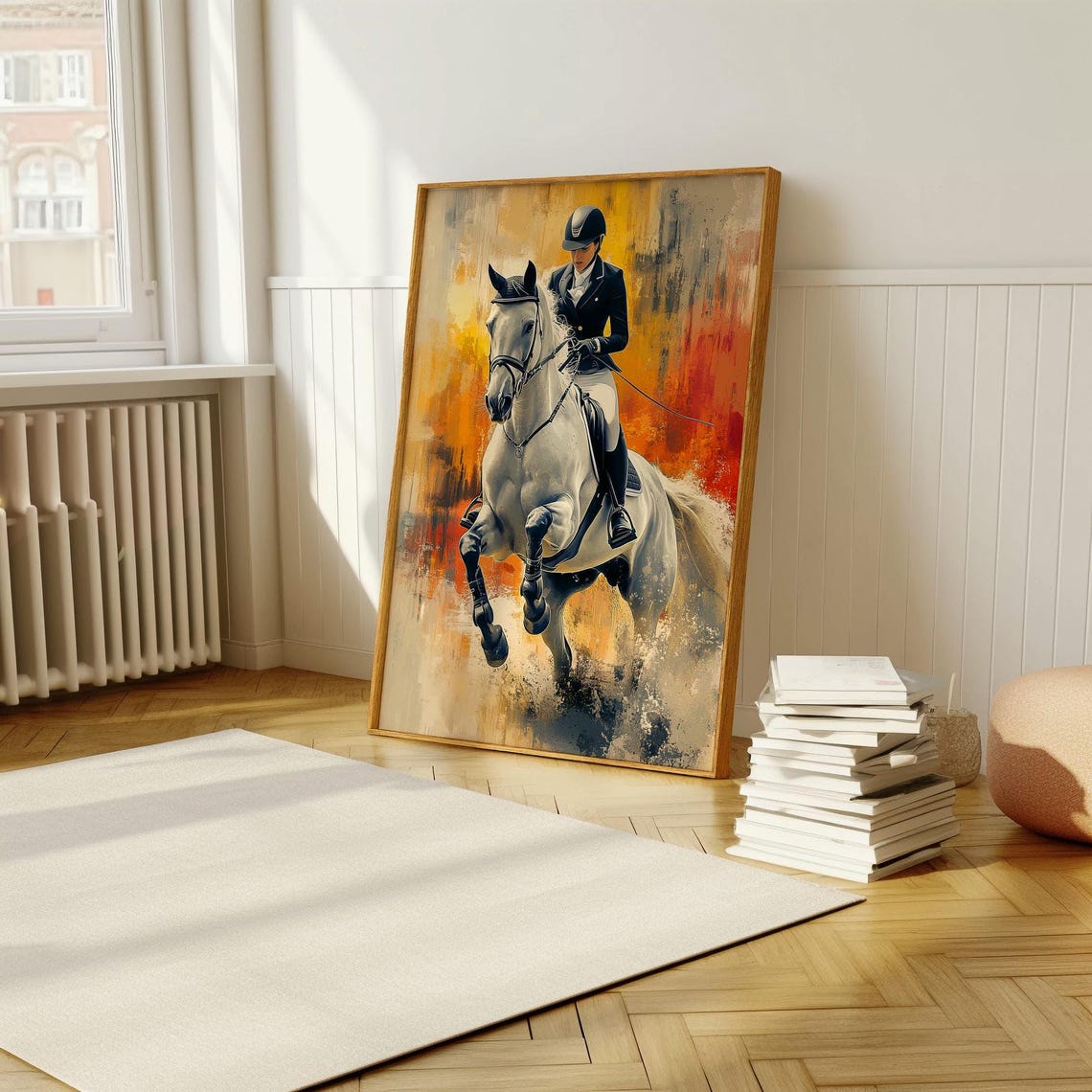 Show Jumping Rider on White Horse Painterly Equestrian Sport Poster - Image 5