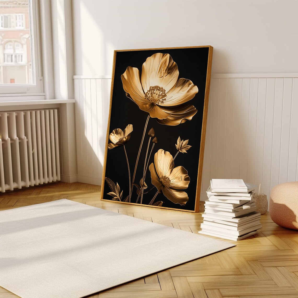 Modern Gold Flower Art Poster, Metallic Floral Decor - Image 5