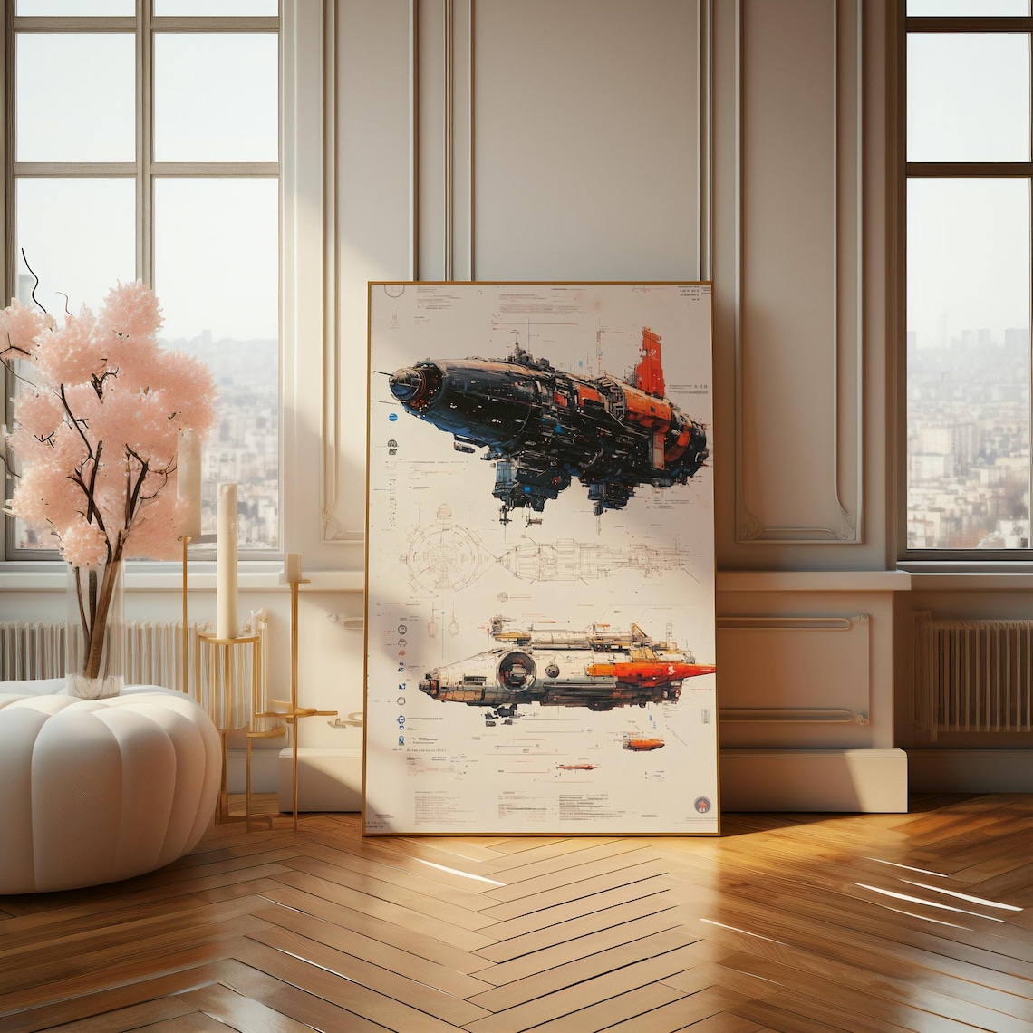 Futuristic Spacecraft Blueprint, Sci-Fi Art Print - Image 4