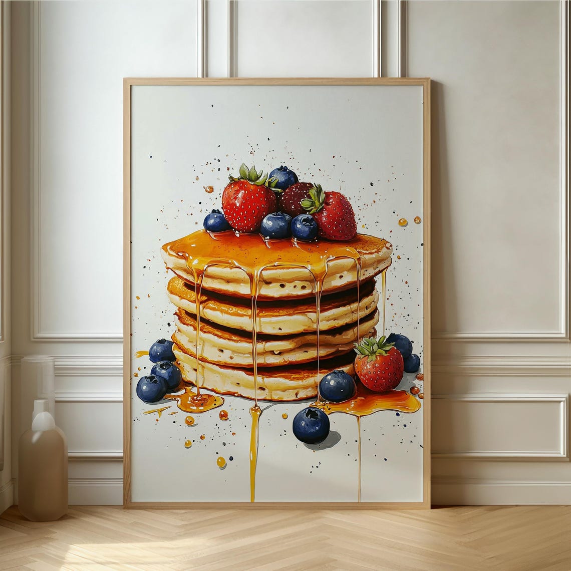 Delicious Pancake Stack With Berries And Dripping Syrup Food Poster