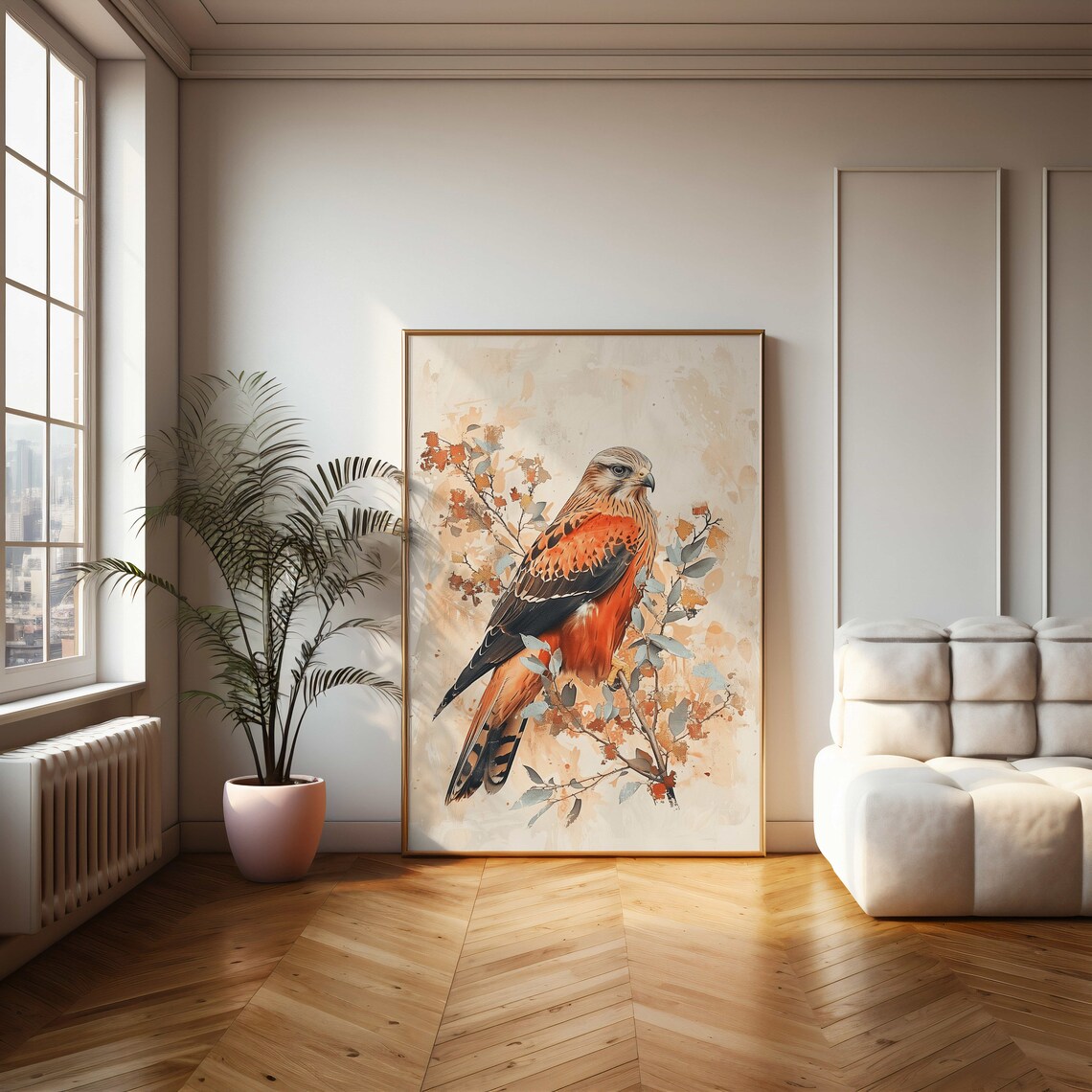 Majestic Hawk Perched On Autumn Branch Watercolor Painting Poster - Image 2