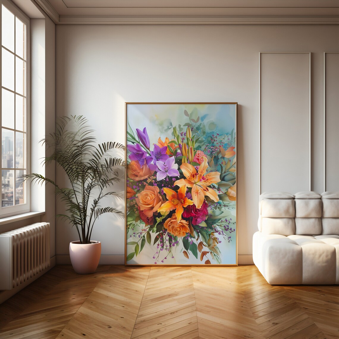 Vibrant Watercolor Bouquet With Lilies And Roses Floral Poster - Image 4