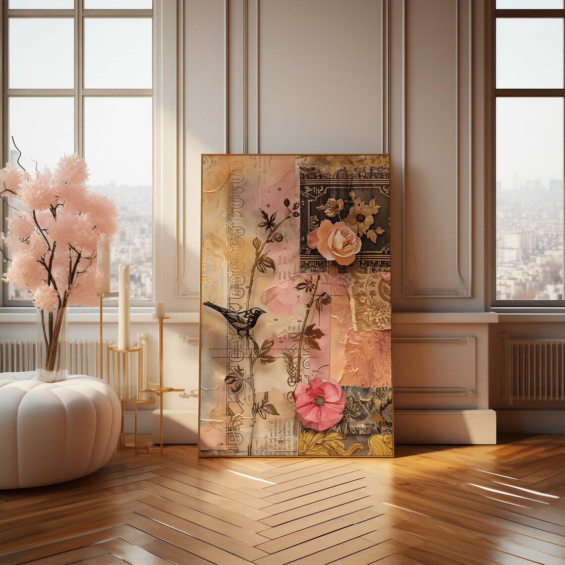 Vintage Bird And Roses Paper Ephemera Shabby Collage Art Poster - Image 4
