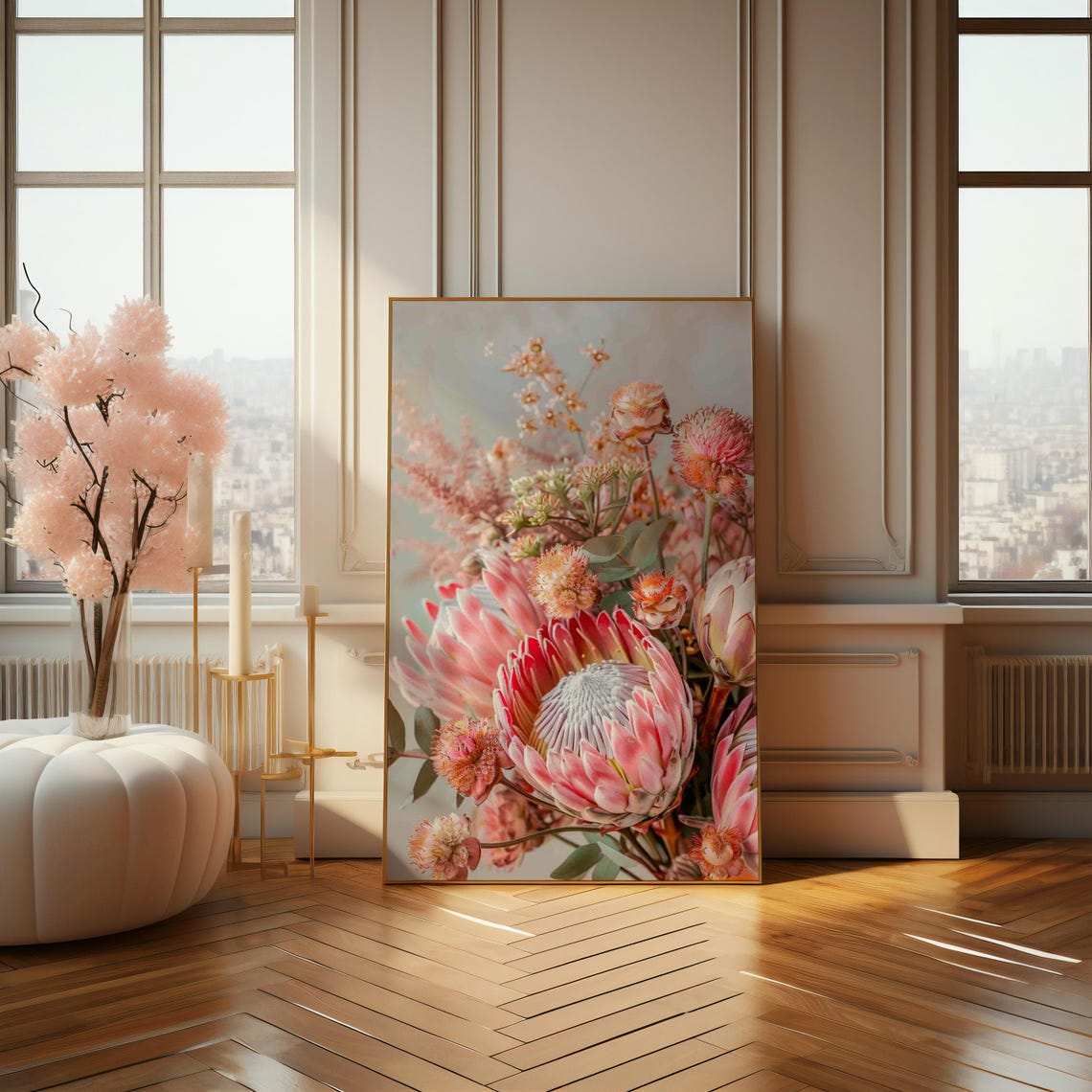Dreamy Blushing Pink Protea Bouquet Exotic Botanical Art Print - Image 4