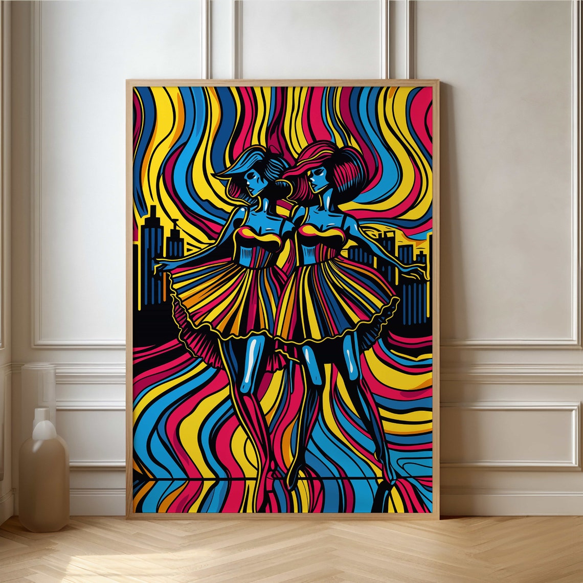 Vibrant Dancing Duo Poster Colorful Pop Art Wall Decor For Creative Spaces And Modern Interiors