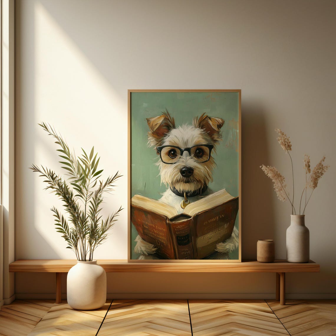 Scholarly Terrier Dog With Glasses Reading A Book Funny Poster - Image 3