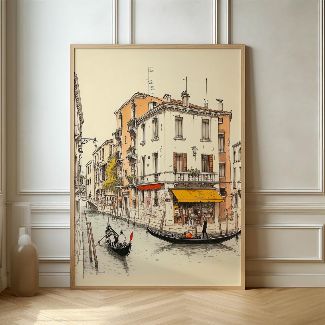 Gondolas On A Venice Canal Hand Drawn Italian Travel Sketch Poster
