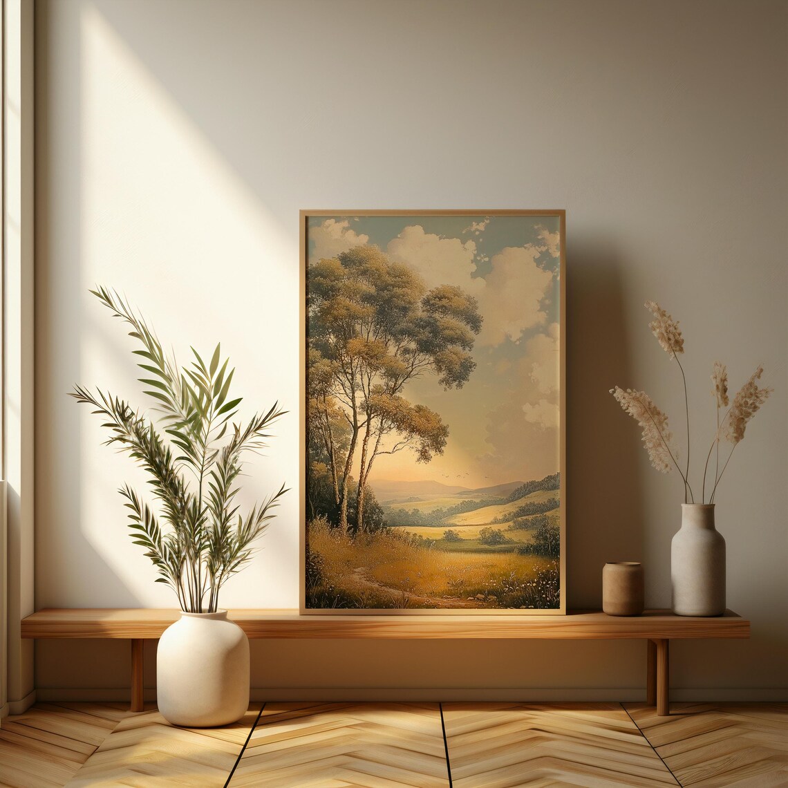 Golden Autumn Countryside With Majestic Oak Tree Landscape Poster - Image 3