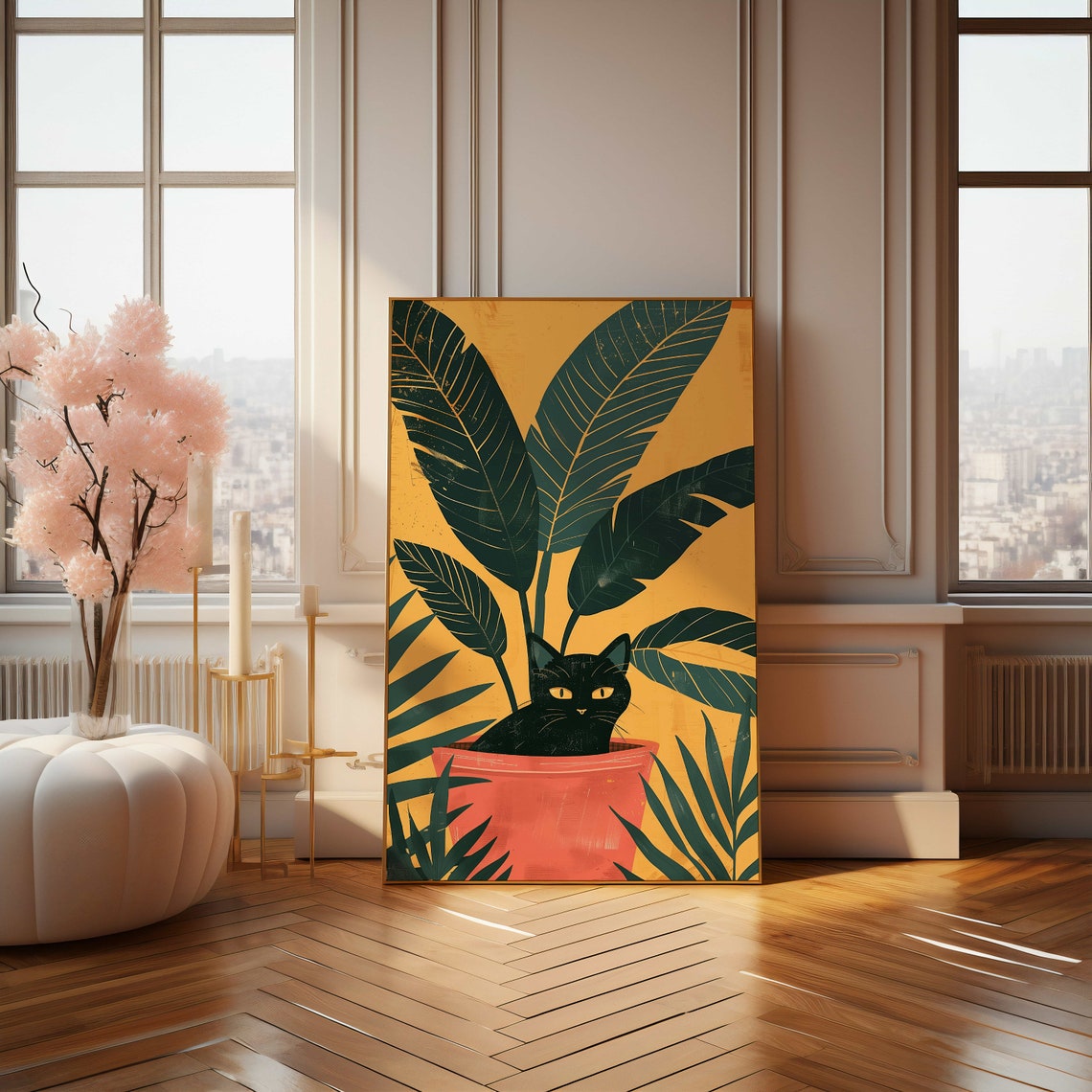 Black Cat Hiding In Terracotta Plant Pot Tropical Funny Poster - Image 4