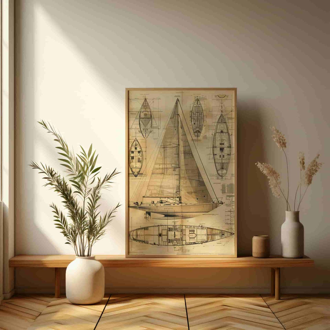 Nautical Blueprint Poster Vintage Sailing Yacht Design Art For Maritime Enthusiasts - Image 3