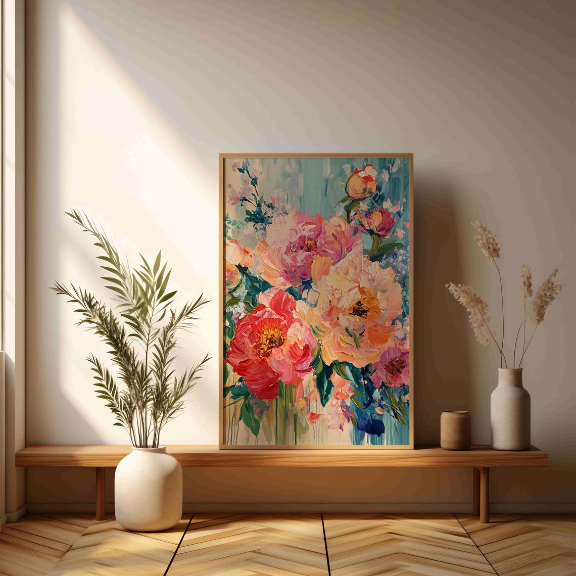 Impressionist Pink Peony Bouquet Acrylic Flower Painting Art Print - Image 3