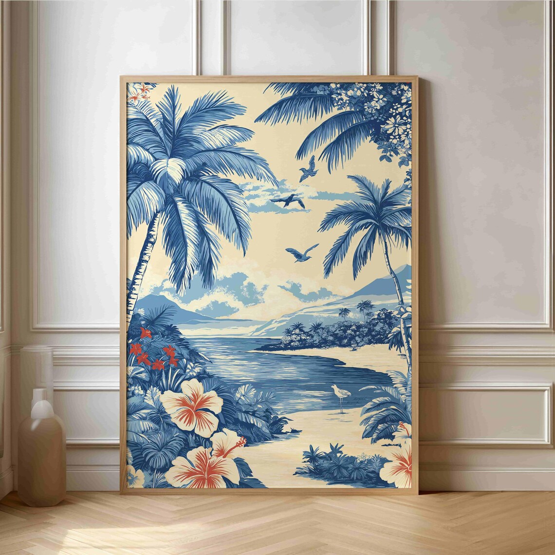 Blue And White Palm Beach Hibiscus Classic Chinoiserie Art Print