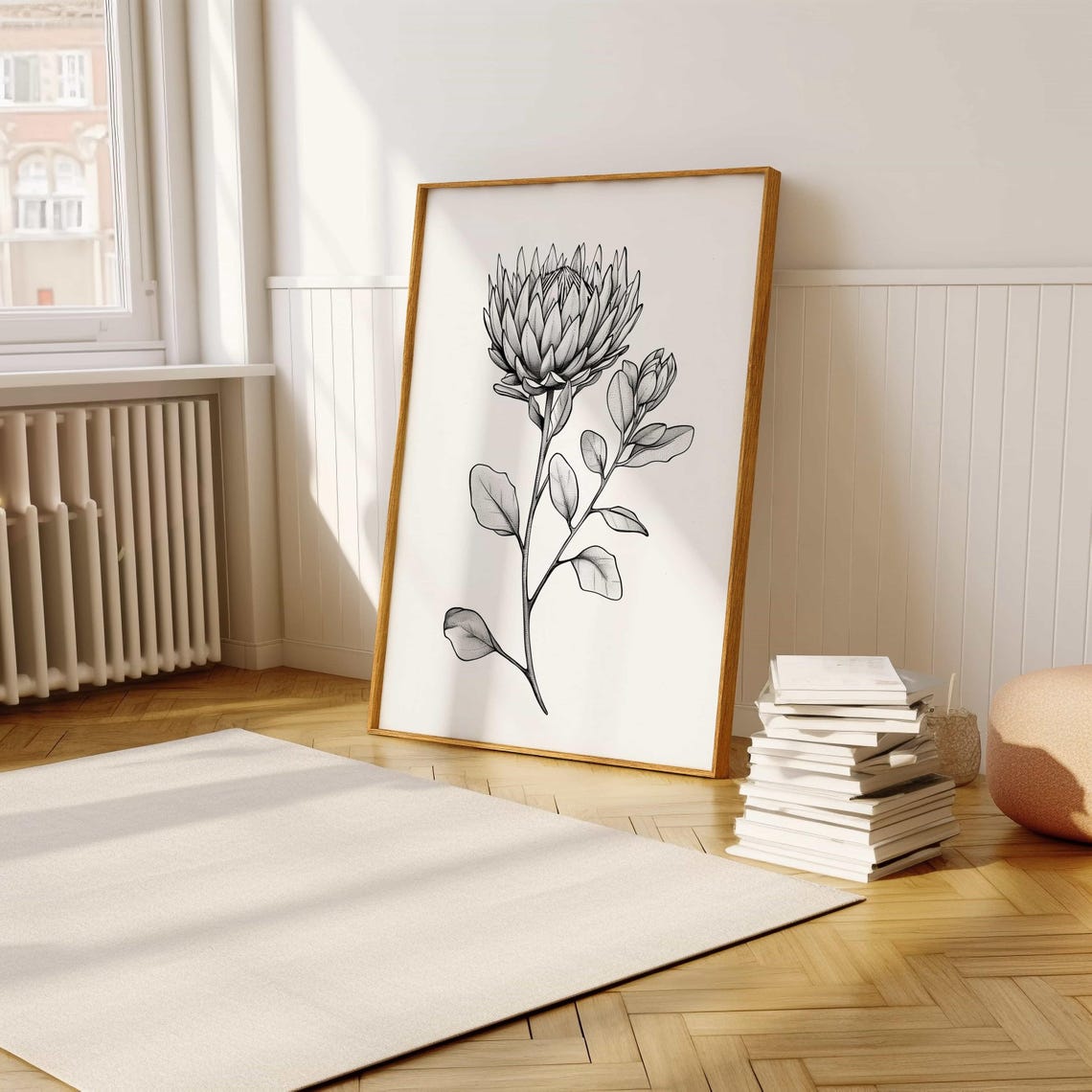King Protea Minimalist Black White Botanical Line Art Poster - Image 5