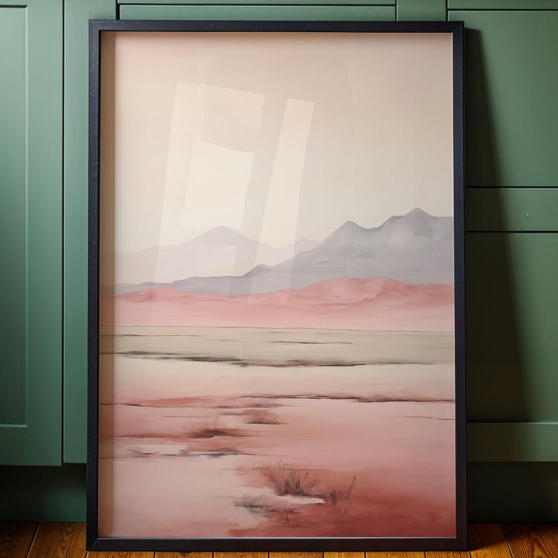 Blush Pink Desert Landscape Soft Pastel Mountain Watercolor Poster