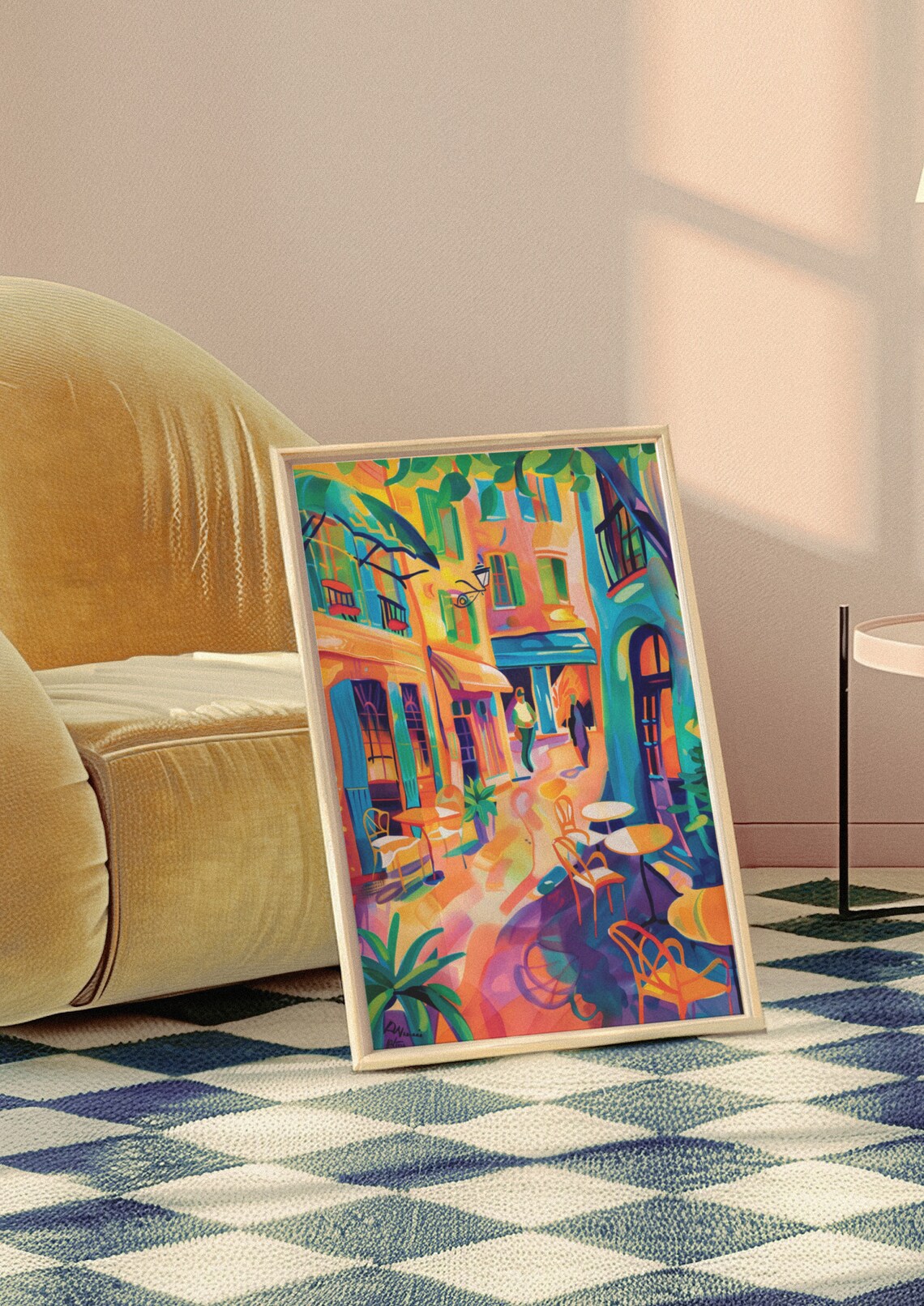 Sunny European Cafe Street Outdoor Seating Colorful Travel Poster - Image 3