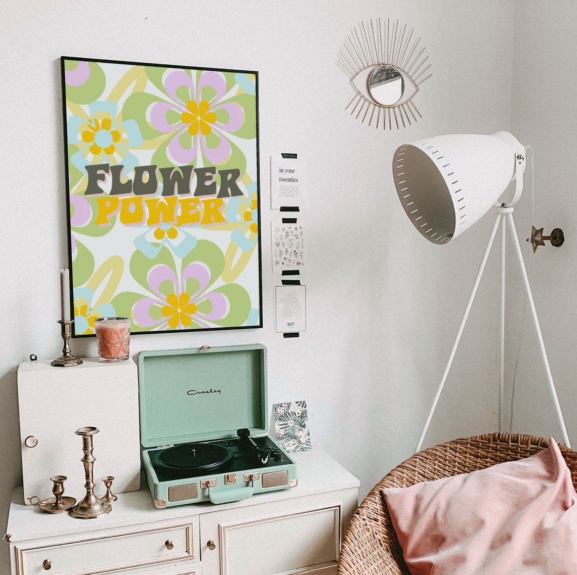 Flower Power Pastel Mint Green Groovy 70s Floral Retro Poster - Image 8